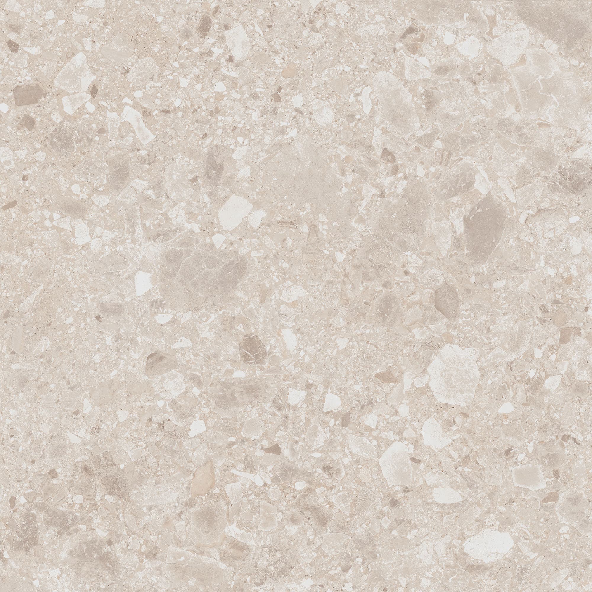 Close-up of Terrazo Cream Matte 24x24x2cm Rectified Porcelain Paver by STONELUX, showcasing its smooth matte finish with subtle cream tones and intricate natural stone patterns, ideal for modern hardscape projects and pool builds.