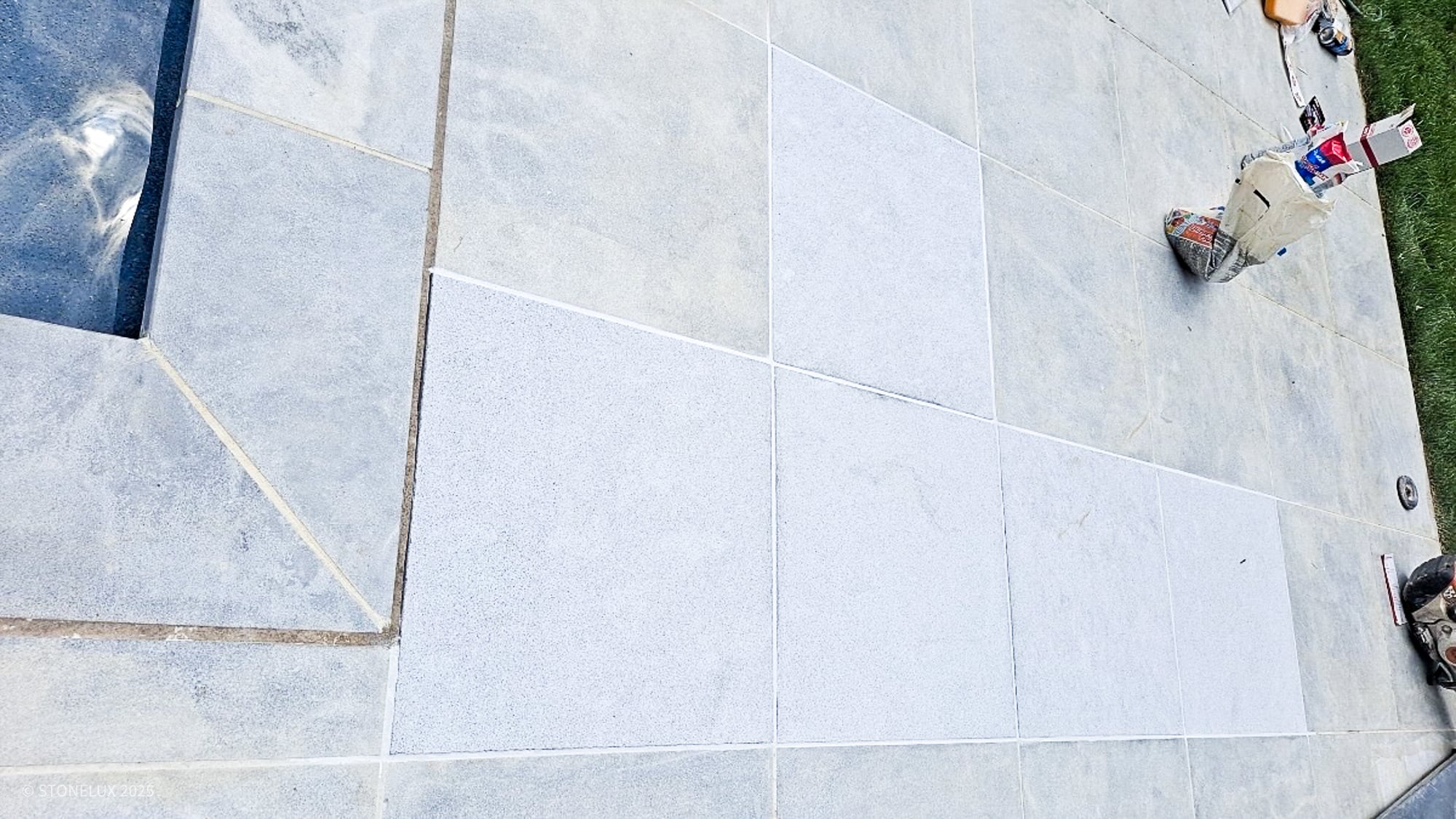 Mismatched marble pavers.