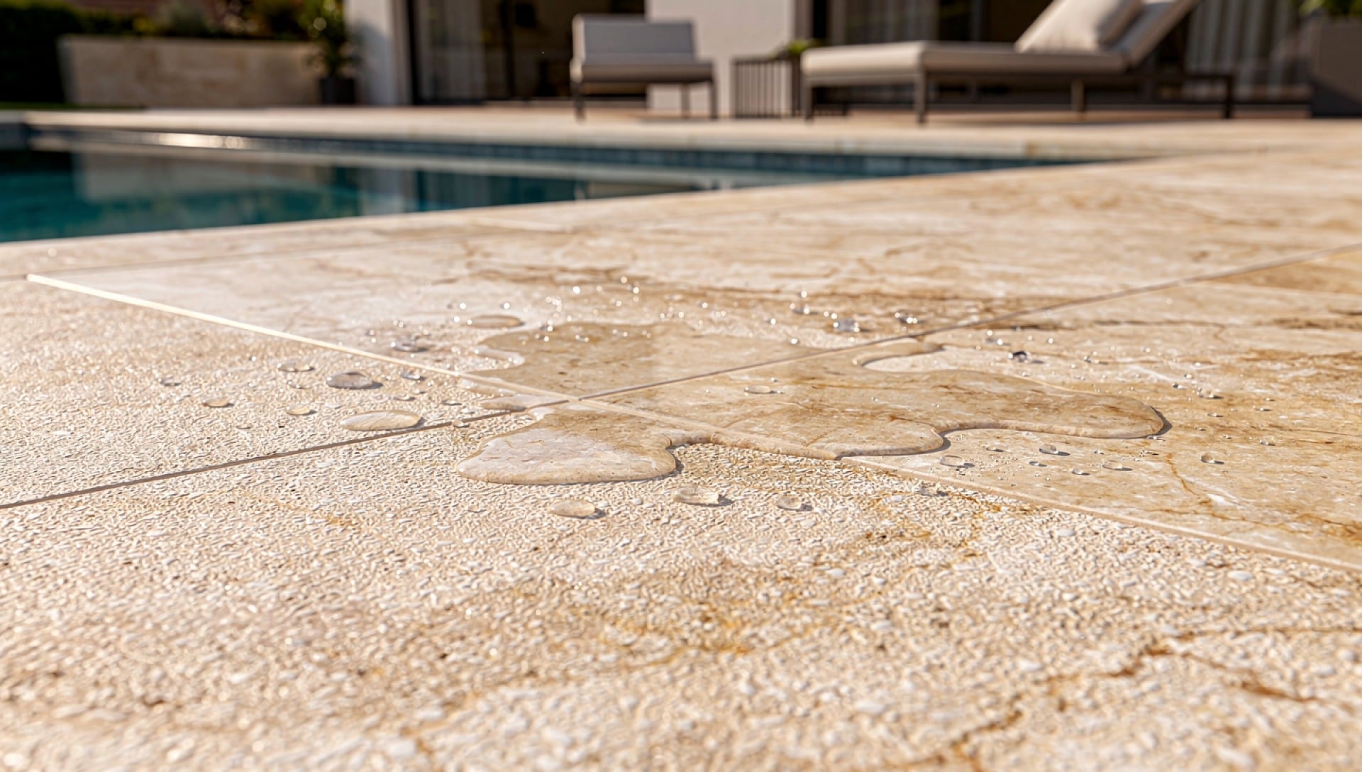 sandblasted marble pool deck