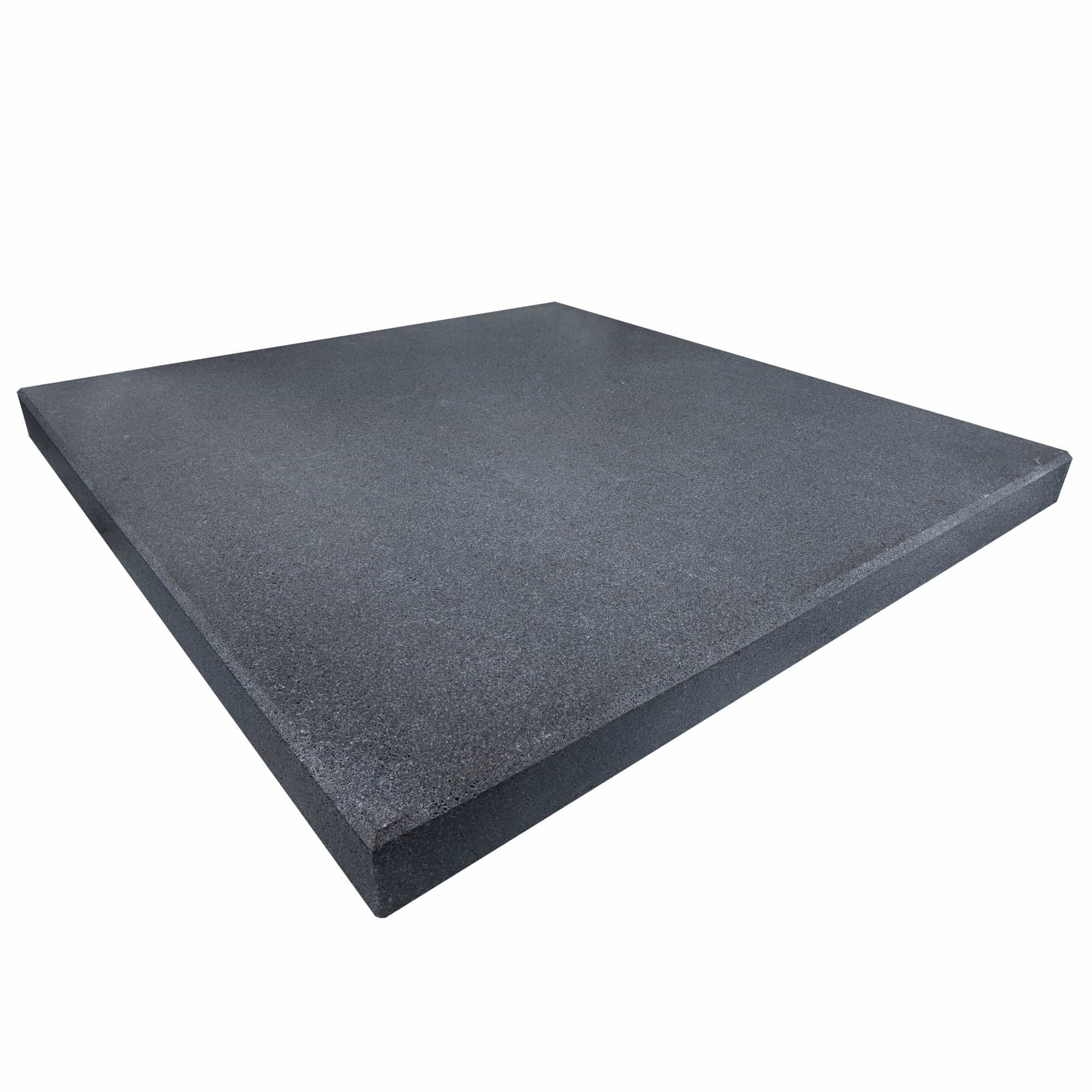 Black Basalt Brushed 28x28x2 Four Side Eased Edge Column Cap by STONELUX, showcasing a tumbled and brushed surface with a smooth, dark gray texture. Ideal for elegant hardscape projects, this natural stone cap adds sophistication to any outdoor design.