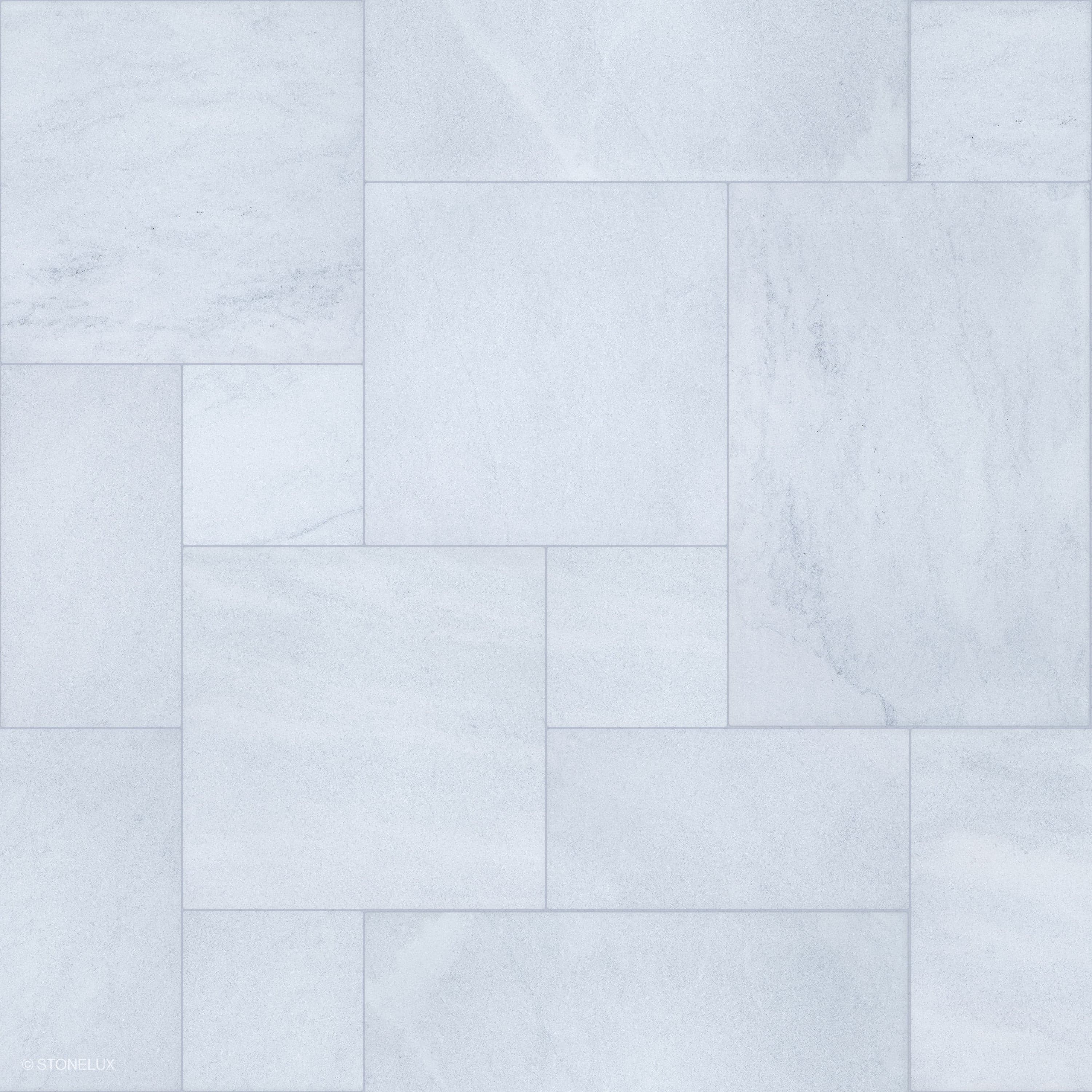 Close-up of the Afyon White Marble Sand Blasted French Pattern 3cm Paver. The marble displays a subtle white hue with gentle veining and a textured sandblasted finish, ideal for elegant hardscape and pool projects. SKU: PAV-AFYWHIMAR-SB-FREPAT.