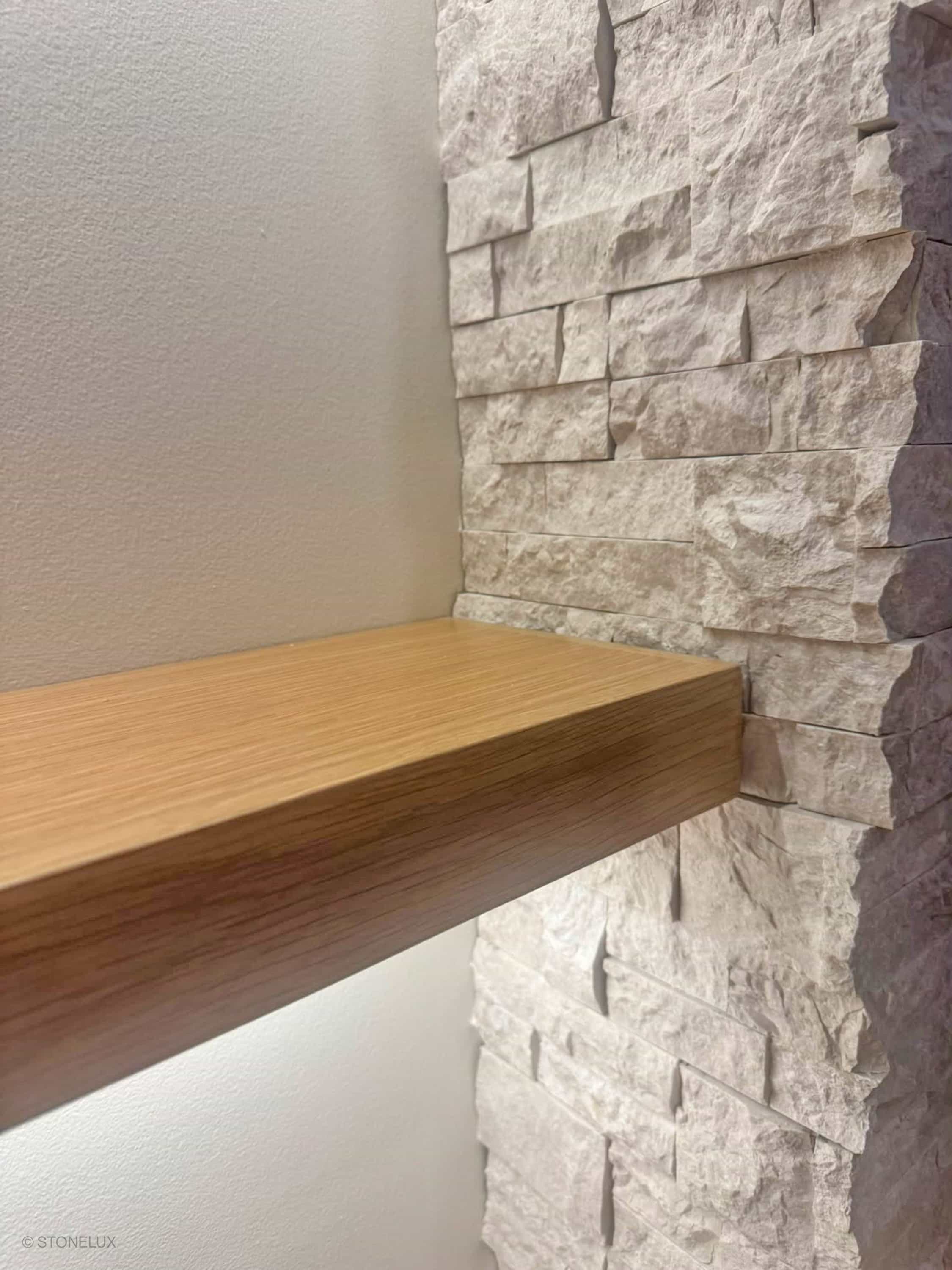 Close-up of the Pera Cream Marble Splitface Ledger Panel Corner - 6x6 by STONELUX, showcasing its textured, natural marble surface with creamy tones and rugged splitface finish. Ideal for enhancing wall aesthetics in modern interiors. SKU: LP-PERCREMAR...