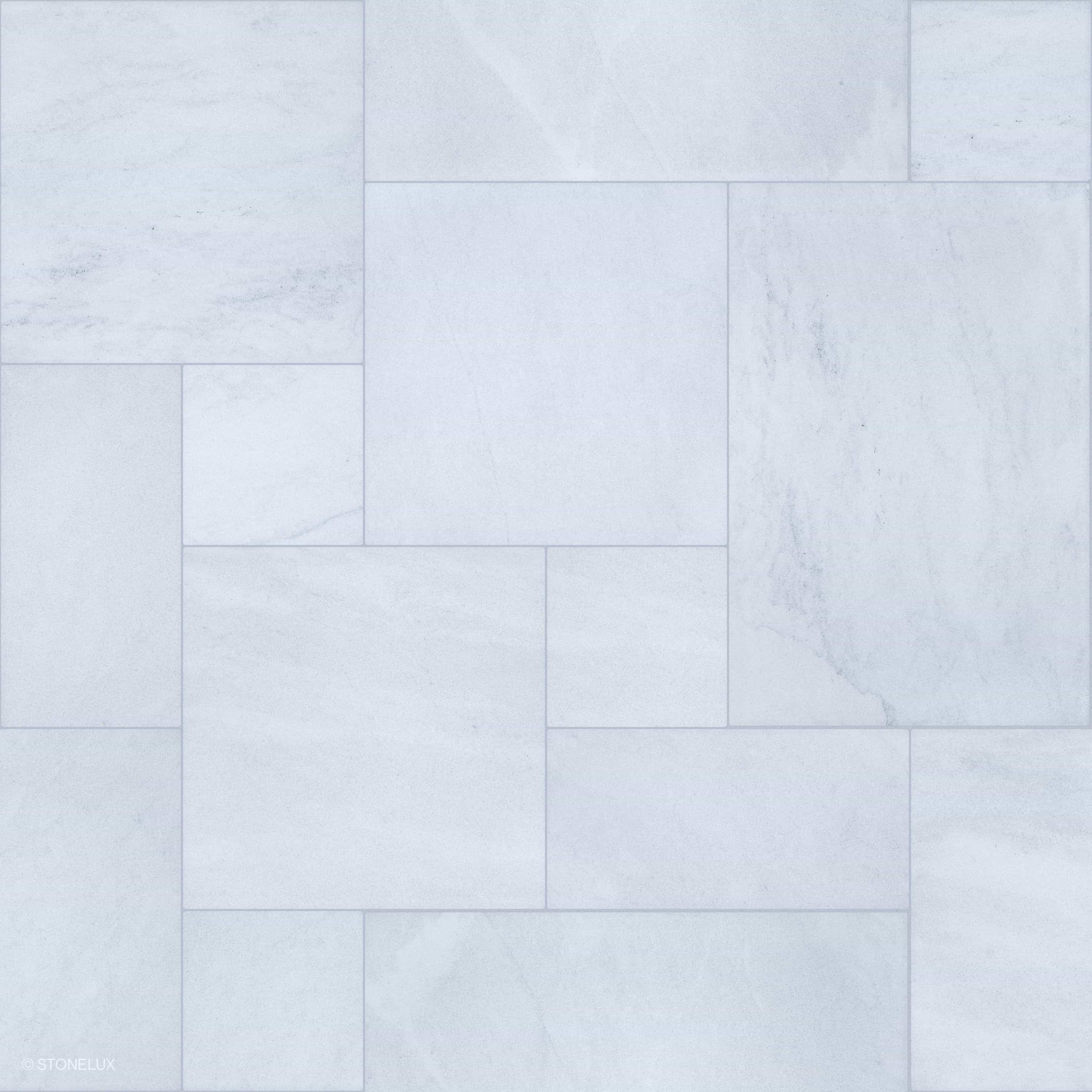 Close-up of the Afyon White Marble Sand Blasted French Pattern 3cm Paver. The marble displays a subtle white hue with gentle veining and a textured sandblasted finish, ideal for elegant hardscape and pool projects. SKU: PAV-AFYWHIMAR-SB-FREPAT.