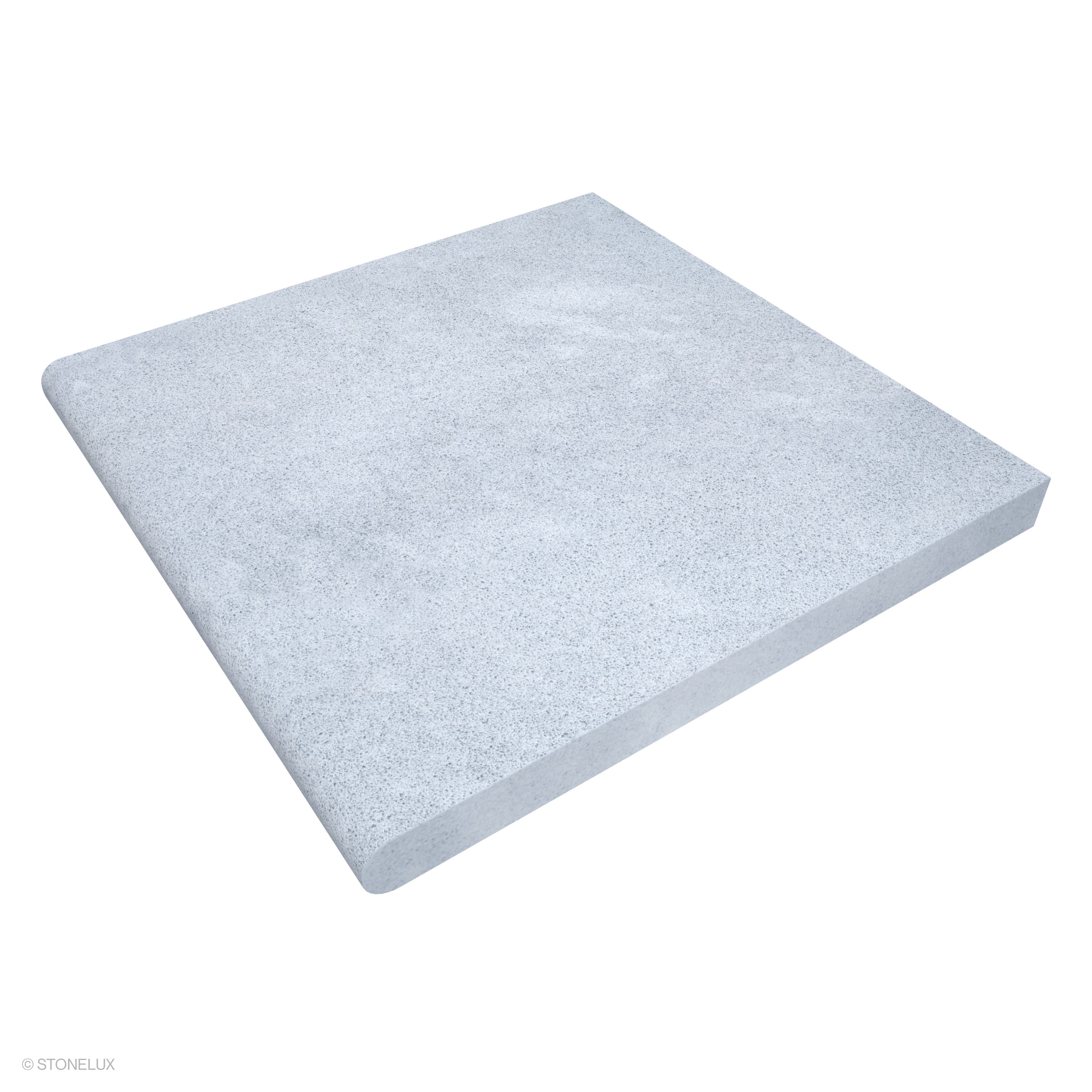 Afyon Grey Marble Sand Blasted 24x24x2 Single Bullnose Coping by STONELUX features a textured sandblasted finish. This marble coping displays subtle grey tones, ideal for pool edges or wall caps. The single bullnose profile adds a refined touch to outd...