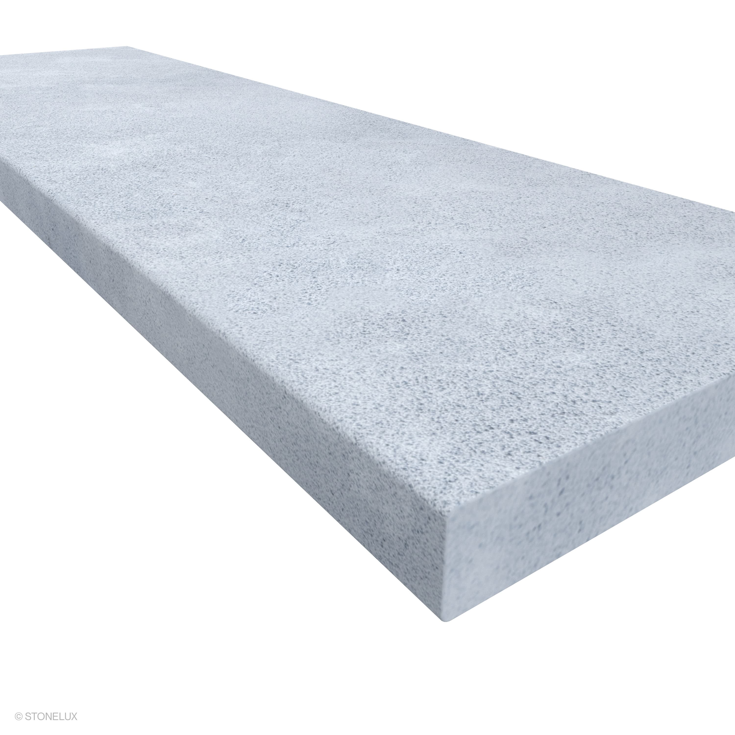 Close-up of the Afyon Grey Marble Sand Blasted 14x48x2 Eased Edge Coping by STONELUX. The image highlights the sandblasted texture, subtle grey color variations, and the smooth, eased edge profile, perfect for pool edges and wall caps.