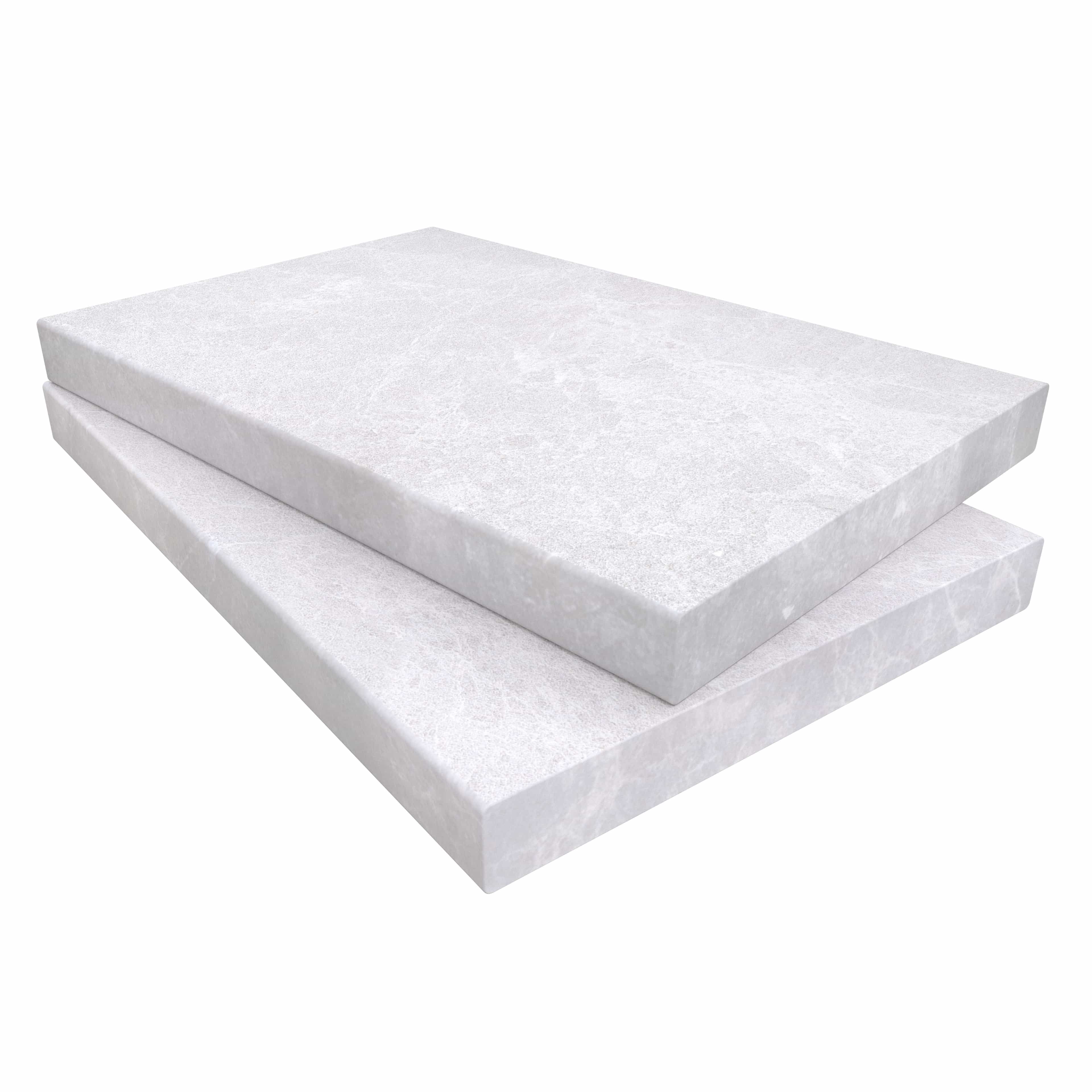 Close-up of Pera Cream Marble Sand Blasted 16x24x2 Double Eased Edge Coping by STONELUX, showcasing its smooth sandblasted finish and elegant cream hue. Ideal for pool edges and wall caps, this marble piece offers a refined, durable design for luxury h...