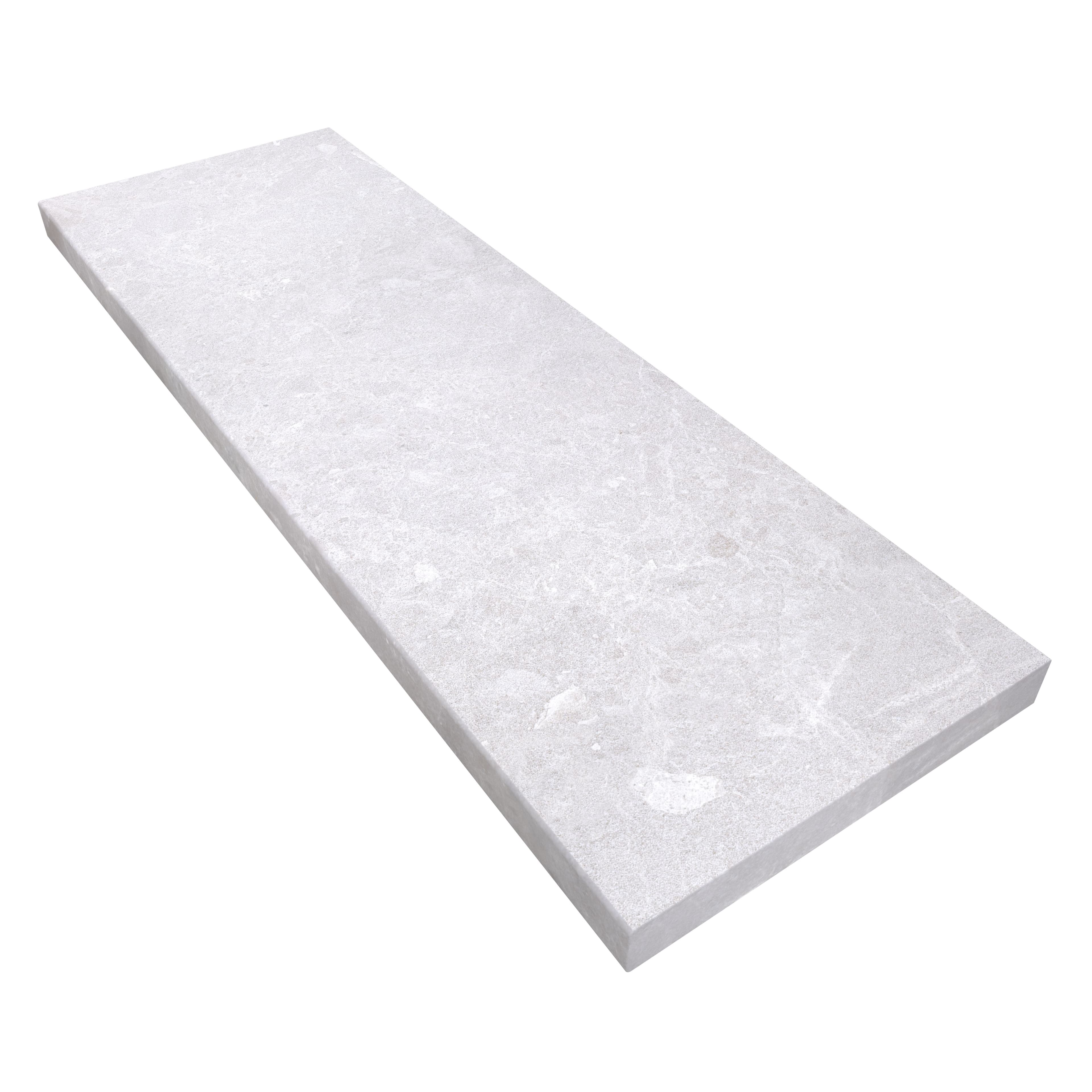 Close-up of the Pera Cream Marble Sand Blasted 16x48x2 Eased Edge Coping by STONELUX, showcasing its elegant sandblasted marble texture. This premium marble coping features subtle cream hues, ideal for pool edges and wall caps. Perfect for modern hards...