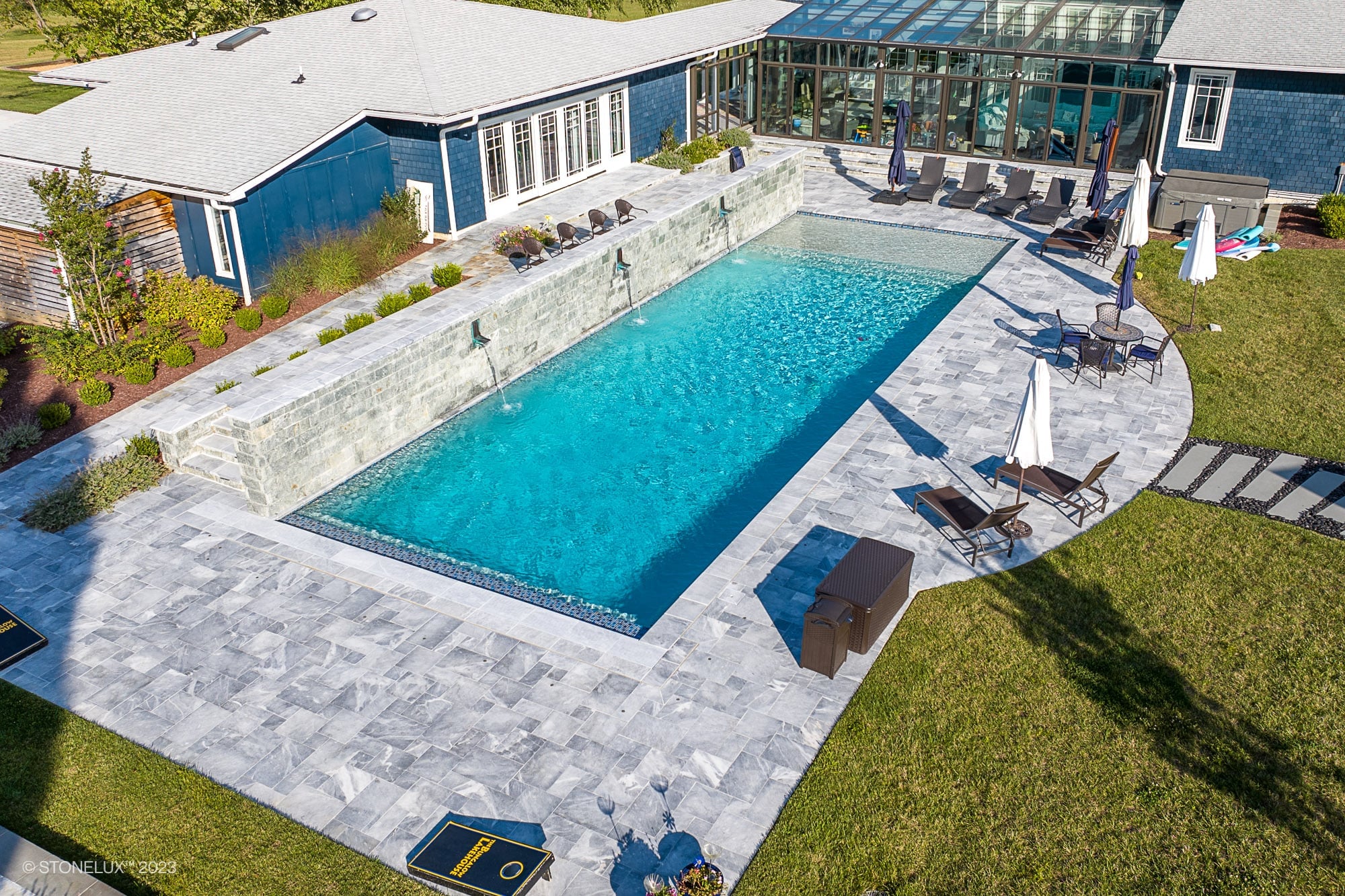 Blue Haven: The Grey and Blue Sandblasted Marble Pool Project