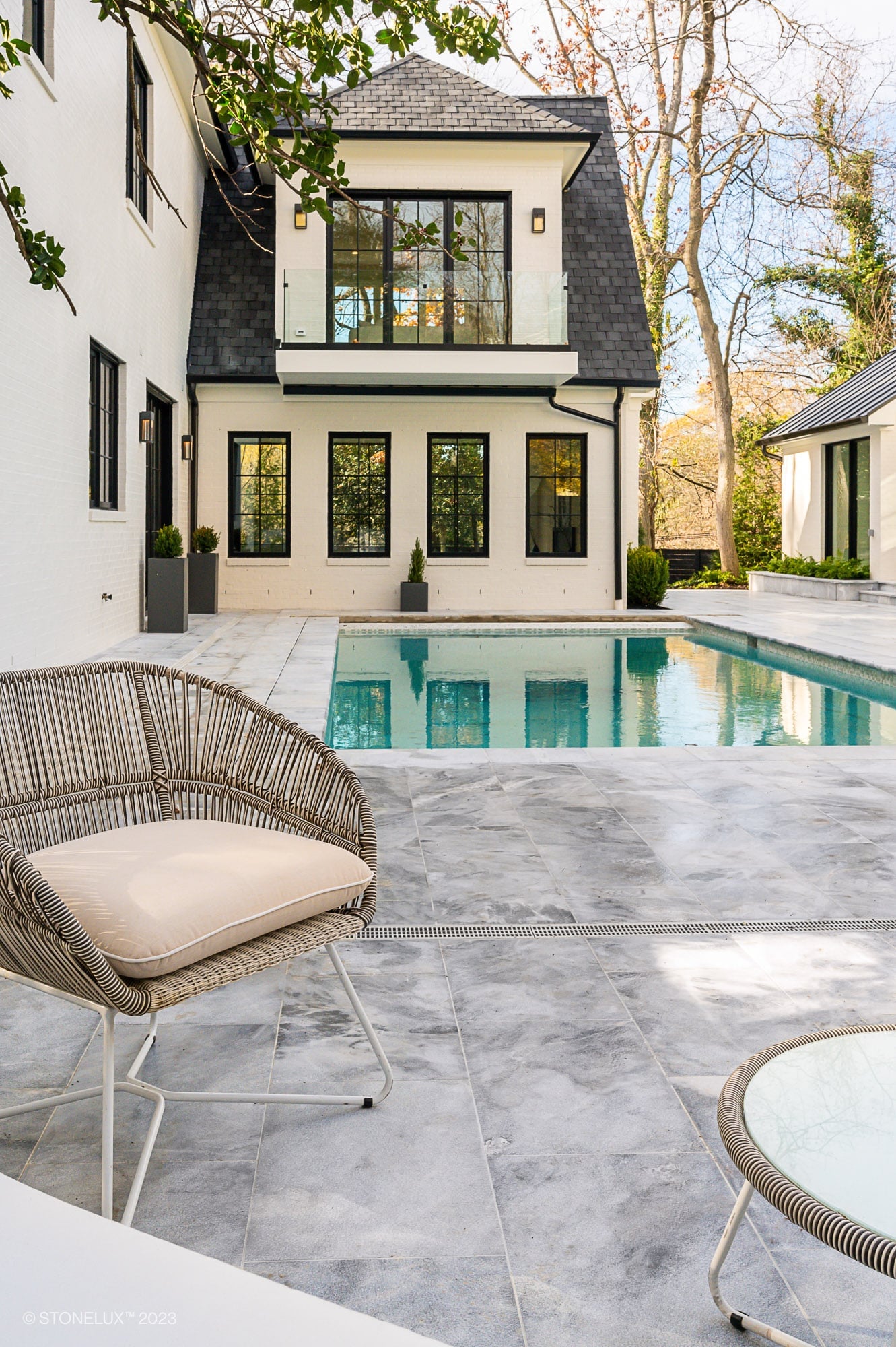 Arctic Elegance: The Blue and Grey Sandblasted Marble Pool and Patio Project