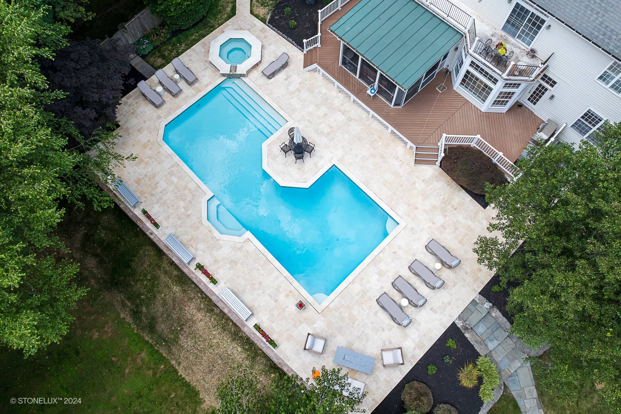 Ivory Travertine: Retreat Pool Under the Trees