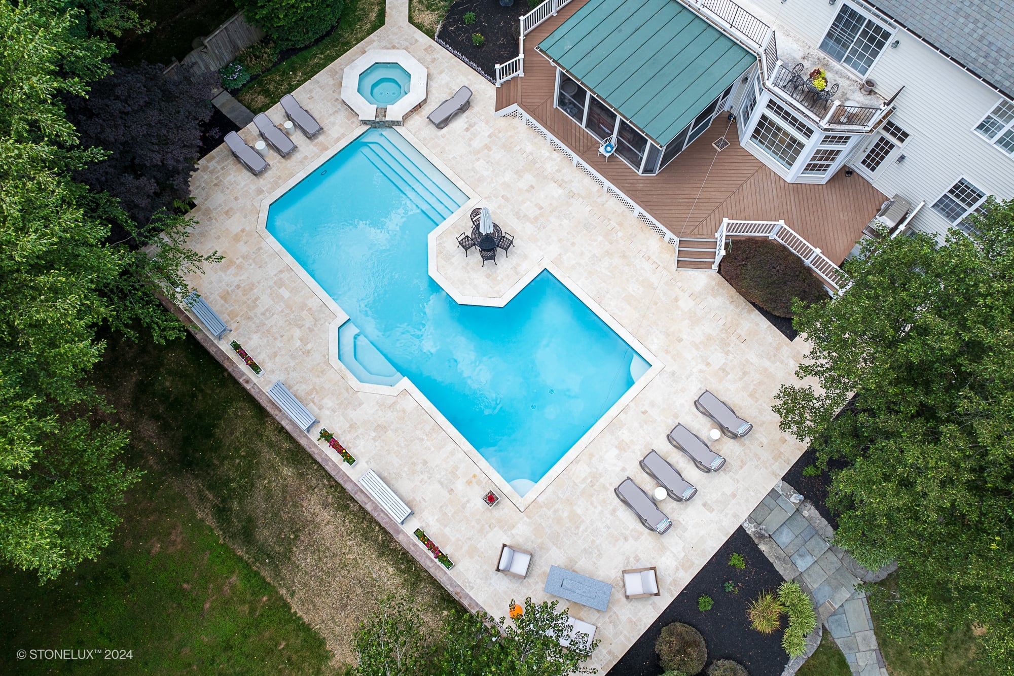Ivory Travertine: Retreat Pool Under the Trees