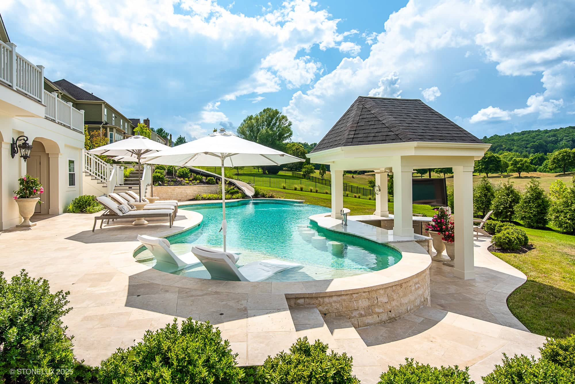 Leesburg Grecian Oasis – Ivory Travertine Pool Project