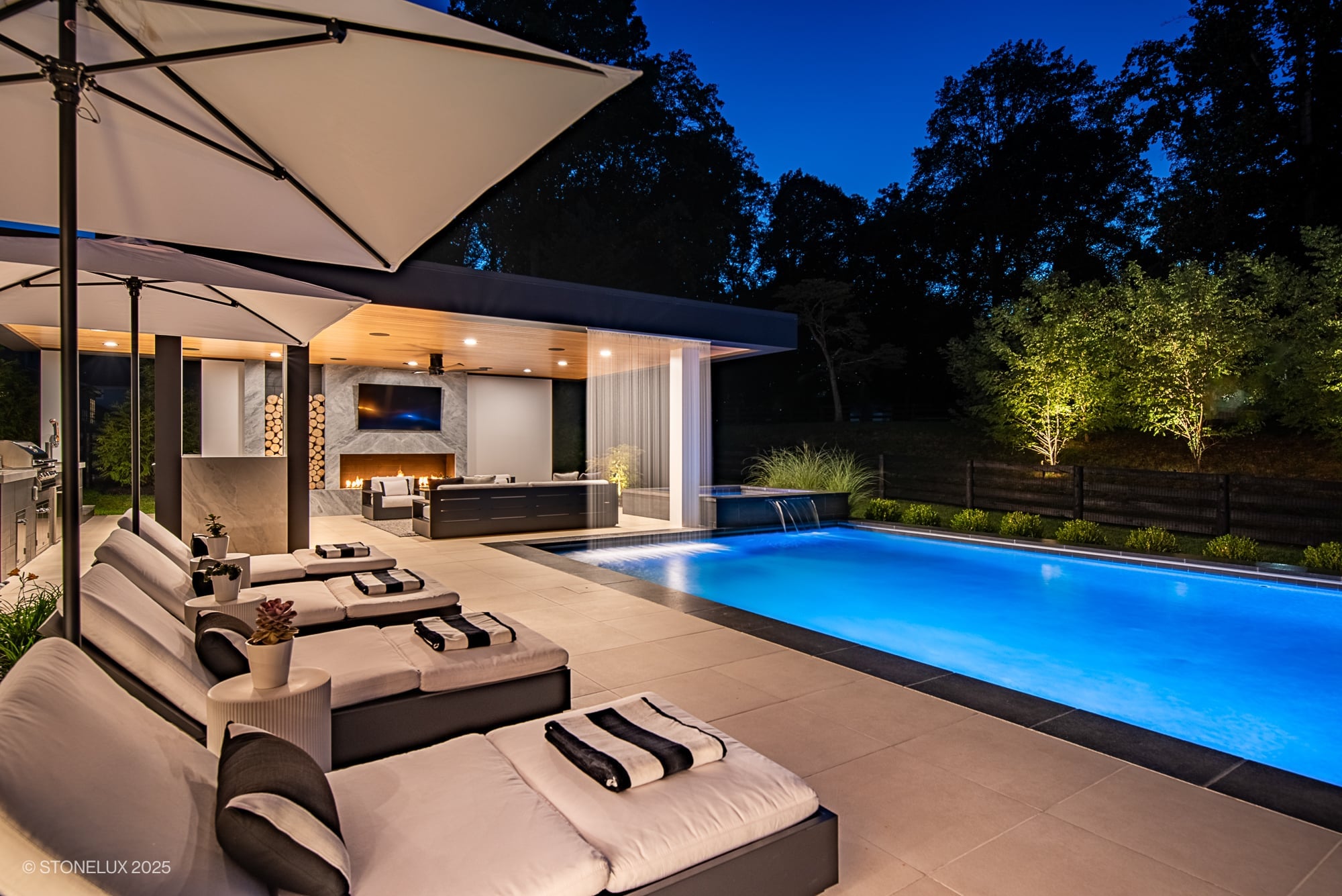Aldie Modern Escape – Porcelain & Basalt Luxury Pool Pavilion