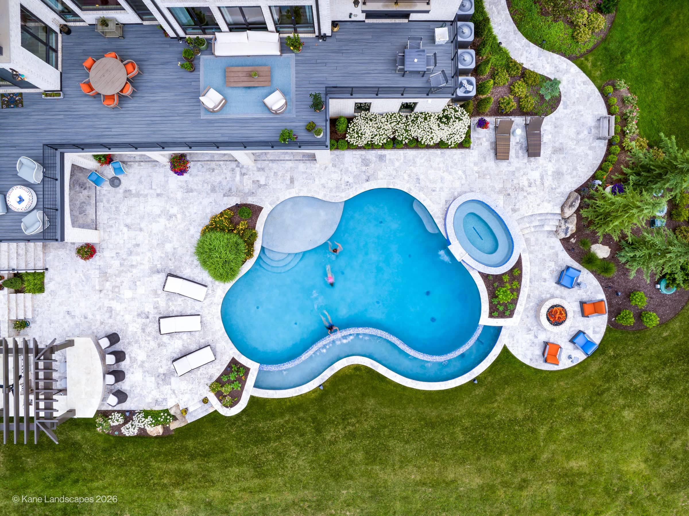 Lakeview Retreat, Pool, and Patio | Tundra Grey Marble