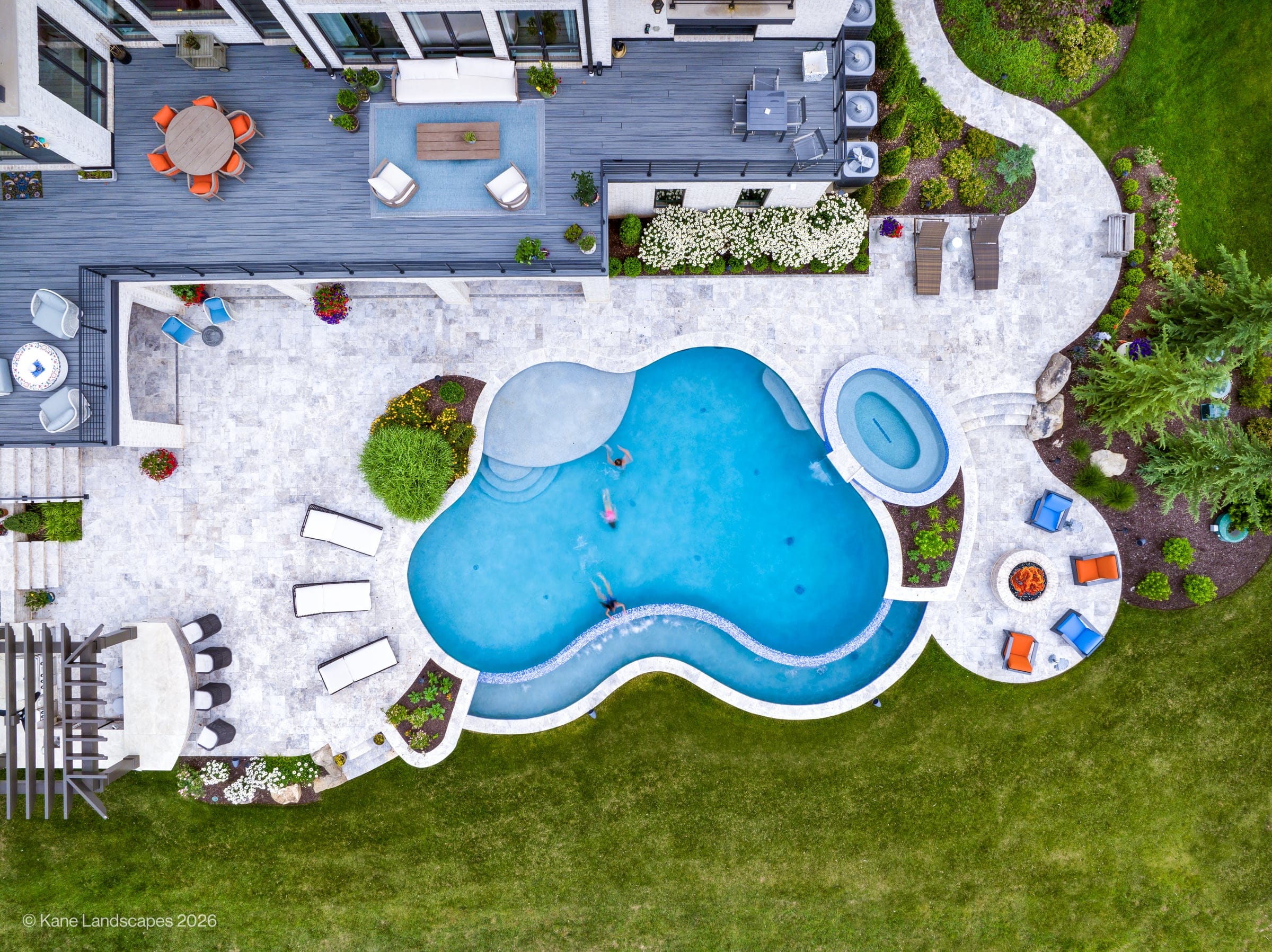 Lakeview Retreat, Pool, and Patio | Tundra Grey Marble