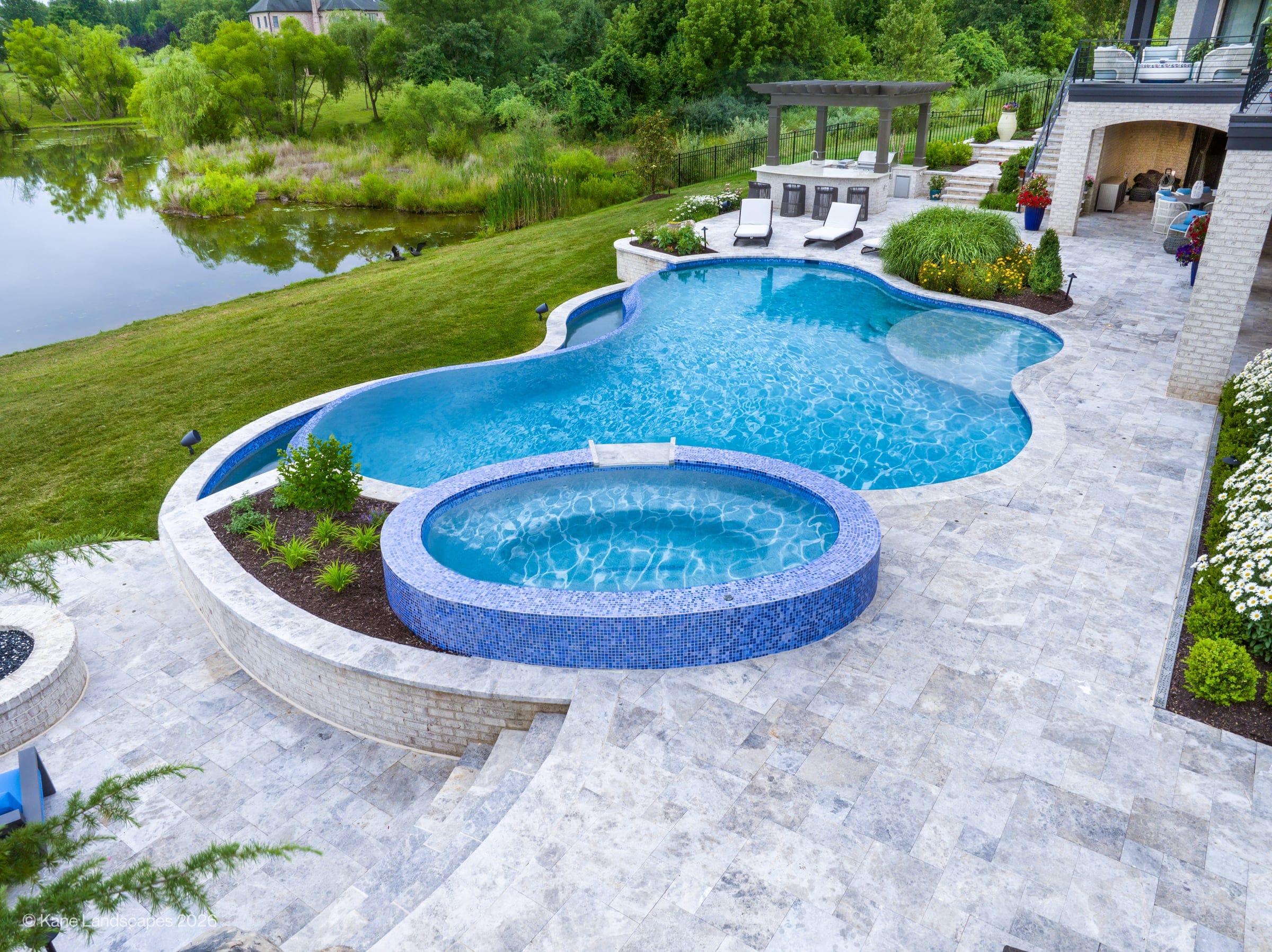 Lakeview Retreat, Pool, and Patio | Tundra Grey Marble
