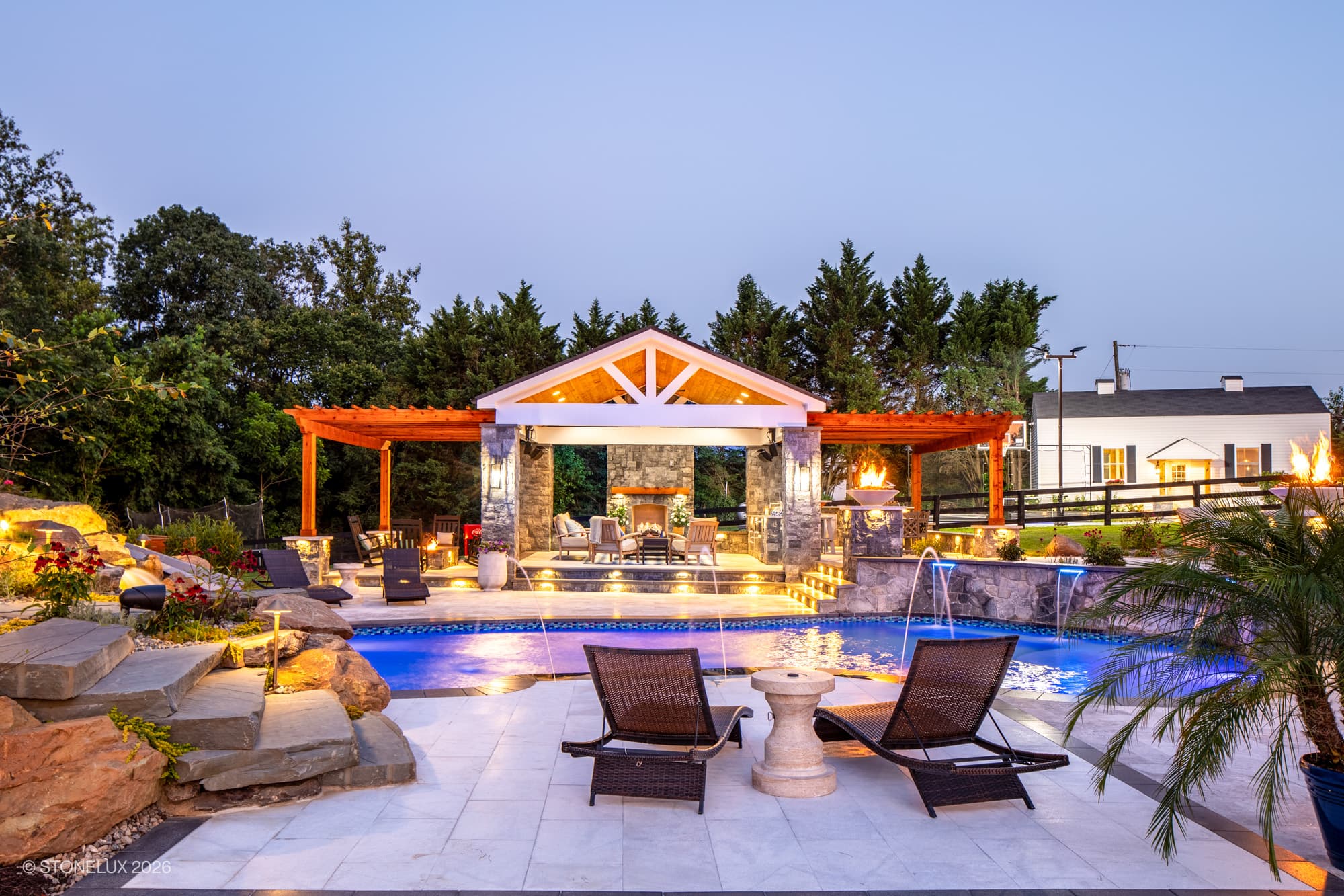 Backyard Oasis McLean VA with Tundra Grey Marble and Black Basalt - Project Photo